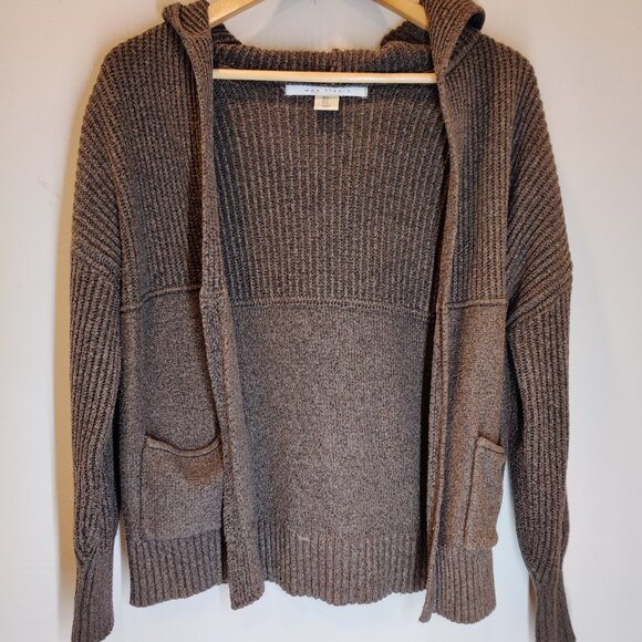 Max Studio Open Front Cardigan Hooded Sweater Brown Small - Picture 3 of 5